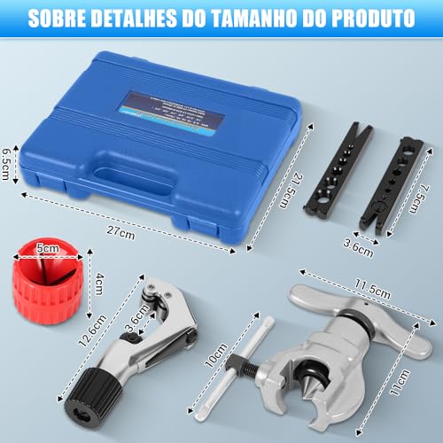 Flangeador Excêntrico, Cortador E Escariador 1/4 a 3/4, Kit Flangeador Excêntrico Sem Catraca, com Cortador de Tubos, Pode Ser Usado para Expandir Tubos de Cobre, Fangeador Excêntrico