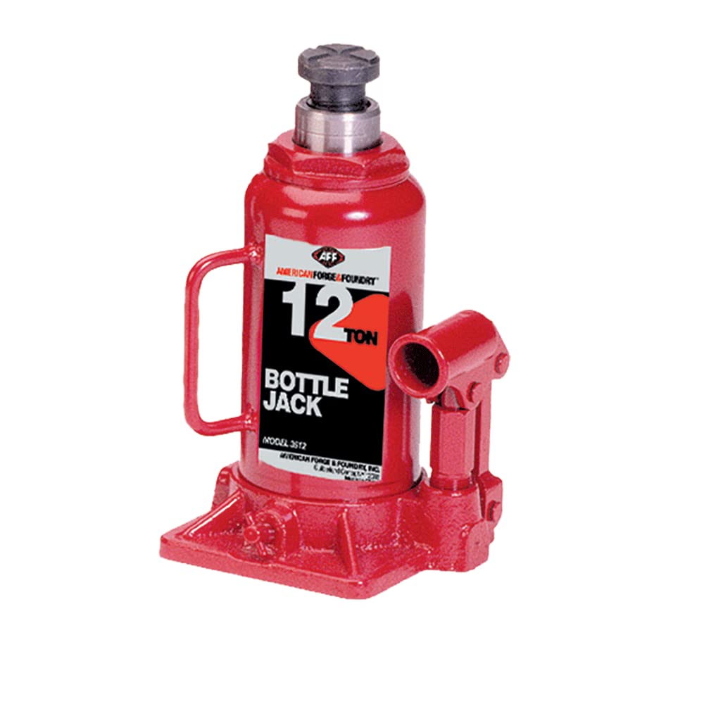 AFF Heavy Duty 12 Ton Bottle Jack, Manual, Machine Hardened Steel Saddles, Centered Pumps and Rams, 3512