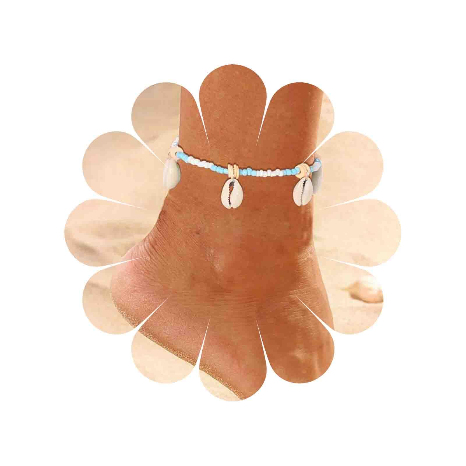 Yienate Boho Anklets Bead Shell Pendant Summer Barefoot Beach Anklet Foot Jewelry for Women and Girls