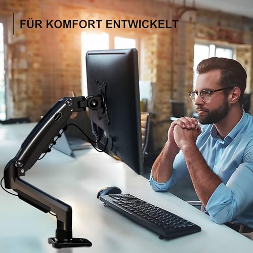 Invision Monitor Mount for 19-32 Inch Screens, VESA 75 & 100 mm Single Arm Stand Desk Clamp, Height Adjustable with Tilt, Swivel, Rotation, Increased Load Capacity of 2-9 kg (MX200)