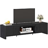 FATORRI TV Stand for 75/65/55 Inch TVs, Mid Century Modern Entertainment Center with Storage, Wooden Television Media Console Cabinet with Fluted-Door for Living Room, Bedroom (63 Inch W, Black)