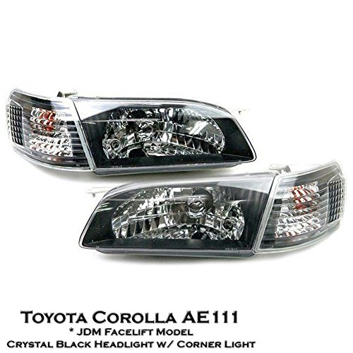 New 1 Pair Crystal Black Headlight Lamp + Corner Fits Toyota Corolla Sedan E111 AE111 99-00