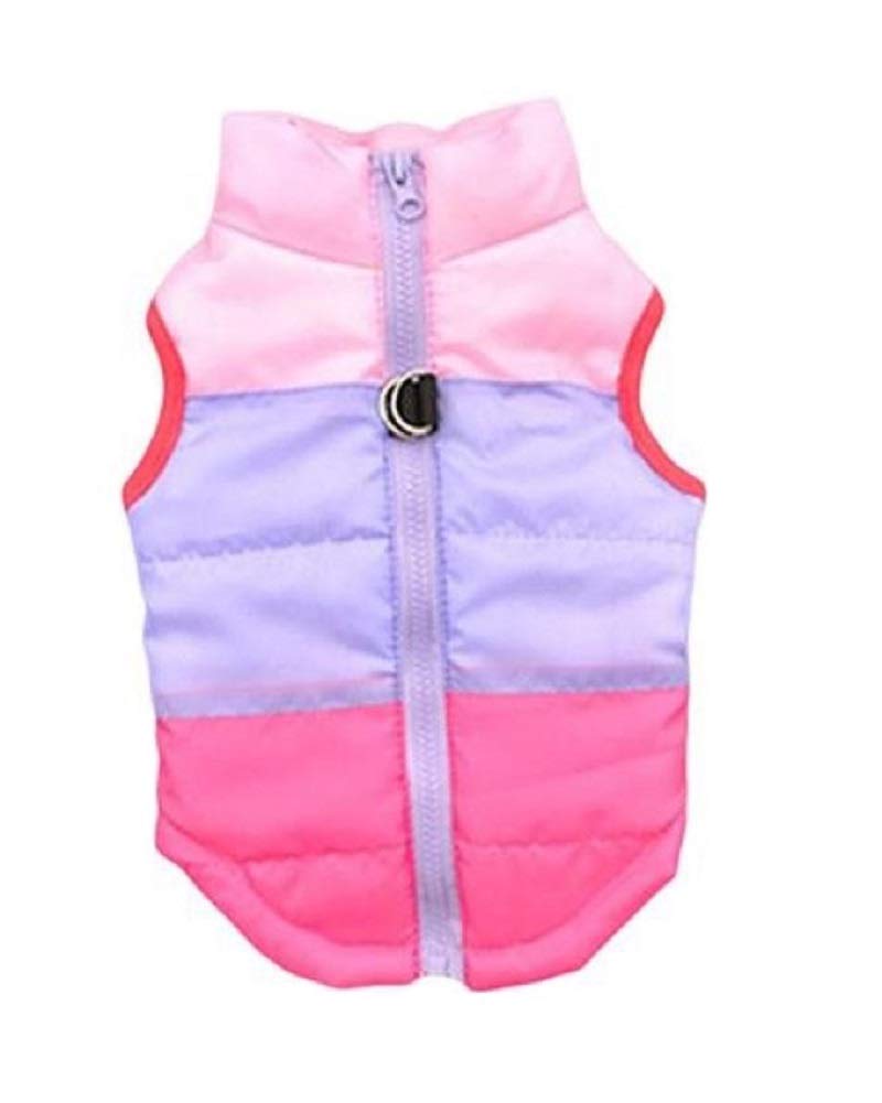 Quilted Striped color block Puffer Vest Coat for Small Pets Dogs and Cats (M, Purple Pink)
