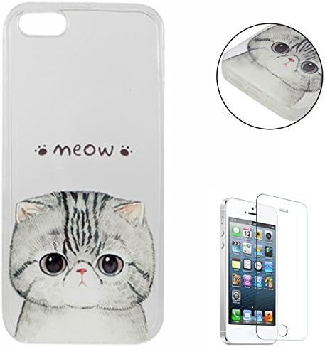 Silicone Gel TPU Case CasesHome Ultra Slim soft Rubber Protective Case Shockproof Cover Skin Shell for Apple iPhone SE/5S/5 + Free Screen Protector-Cute Cat/Meow