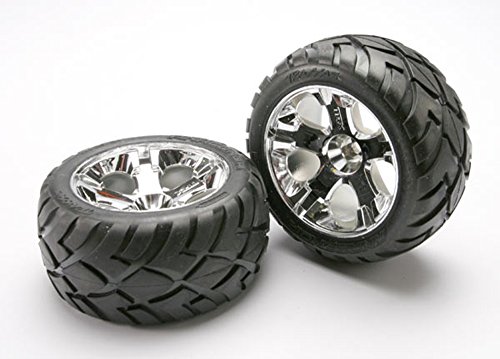 Traxxas 5577R Anaconda Tires Pre-Glued on 2.8" Chrome All-Star Wheels (nitro front) (pair)