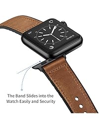 OUHENG Compatible con Apple Watch Band 42mm 1.732 in, Sweatproof cuero genuino y goma híbrida correa compatible con iWatch Series 4 Series 3 Series 2 Series 1 Sport Edition, 42 mm
