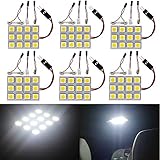 Everbright 6-Pack White Led Panel Dome Light Lamp, 5050 12SMD Led Interior Car Lights Auto Led Dome Lights Interior with T10 /BA9S/ Festoon Adapters, DC-12V