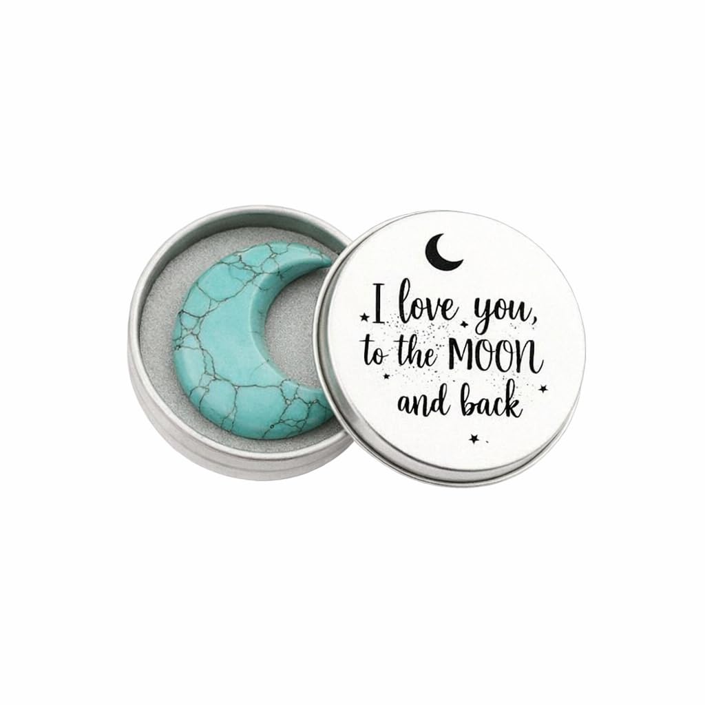 View 1 of ‘I Love You to the Moon and Back’ Gift,Asix Toy,Mini Half Moon Crystals with Greeting Card,Distance Relationship Keepsake,Valentines, Anniversary,Birthday Gifts for Her Him. (Blue Turquoise)