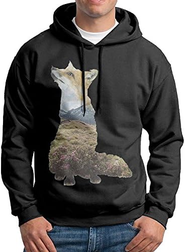NAFQ Men's Pullover Hooded Sweatshirt Fox Illustration Printed Design