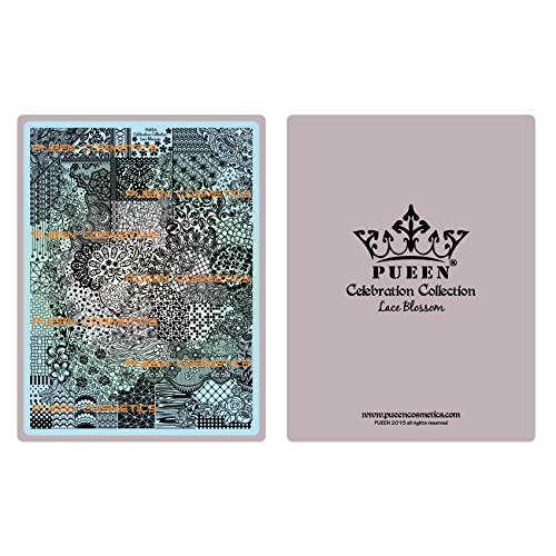 PUEEN 2015 Nail Art Stamping Plate Celebration Collection - LACE BLOSSOM - NEW INVENTION Super Size All You Can Stamp Full Size Stamping Image Plates Manicure DIY (Infinite Images With Your Creativity)-BH000475