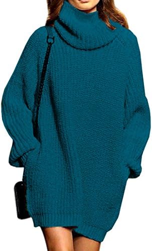 Sweater Dress for Women Cowlneck Cashmere with Pocket Thick Oversized Pullover Tops,Blue M