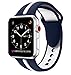 EloBeth Compatible Apple Watch Band 42mm, Soft Silicone Sport Replacement Wrist Strap Stripe Color Splicing for Apple Watch Series 3/2/1 Nike+ Sport Edition Smart IWatch (Stripe-Blue/White, 42mm)