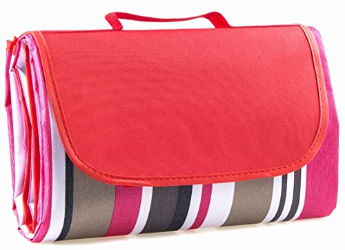 Compact Waterproof Picnic Blanket Tote, Outdoor Sand Proof Blanket Mat for Beach Family Camping Hiking Travelling, Beach Blanket Outdoor Picnic Mat Red