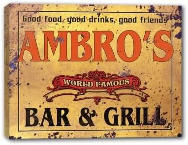 J Edgar Cool AMBRO'S Family Name - MANY DESIGNS AVAILABLE - World Famous Bar &amp; Grill Gallery Wrapped Canvas Sign 3 SIZES AVAILABLE - 11" x 14"
