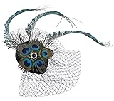 Fascinator Peacock Feather Veil Pillbox Hat Wedding Hair Clip Headwear for Women