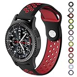 Meifox Compatible with Gear S3 Bands,Soft Silicone Replacement Band for Samsung Gear S3 Frontier/Classic Smart Watch,Also for Huawei Watch 2 Classic Smartwatch(22mm) (Black-red, L)