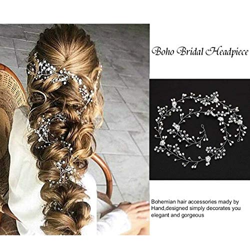 Brishow Bride Wedding Headband Crystal Pearl Beaded Hair Vine Rhinestone Bridal Hair Accessories for Women and Girls (Silver)