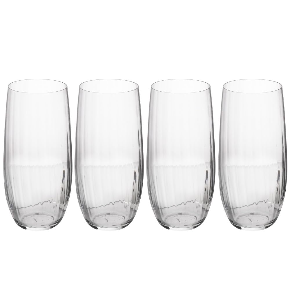 MIKASA Treviso Highball Glasses, Set of 4 Ridged Crystal Cocktail Glasses, 400ml Tumbler Glass Set, Perfect for Water, Juice, Mocktails, Ideal Glassware for Parties, Celebrations, Drinkware Gift Set