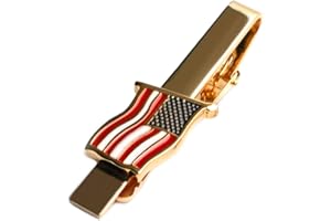 BXLE BY American Tie Clip for Men, Gold American Flag Necktie Bar Clips, Formal Tie Pins Stickpin Gift for USA Governor, Officer, Lawyer, Soldier, Patriot, Cops, Policemen (Waving Clip)