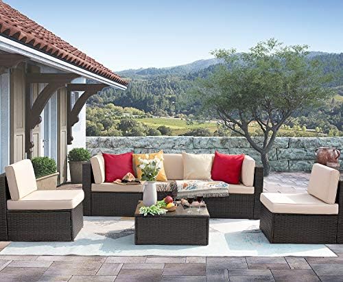 Amazon Com Homall 6 Pieces Patio Outdoor Furniture Sets Low Back All Weather Rattan Sectional Sofa Manual Weaving Wicker Conversation Set With Coffee Table And Washable Couch Cushions Beige Garden Outdoor