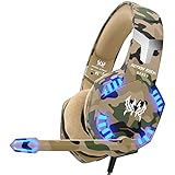 VersionTECH. Stereo Gaming Headset for PS4 Xbox One Controller, Noise Reduction Over Ear Headphones with Mic, Bass Surround &amp; LED Lights for Laptop PC Mac PS3 and Nintendo Switch Games - Camo