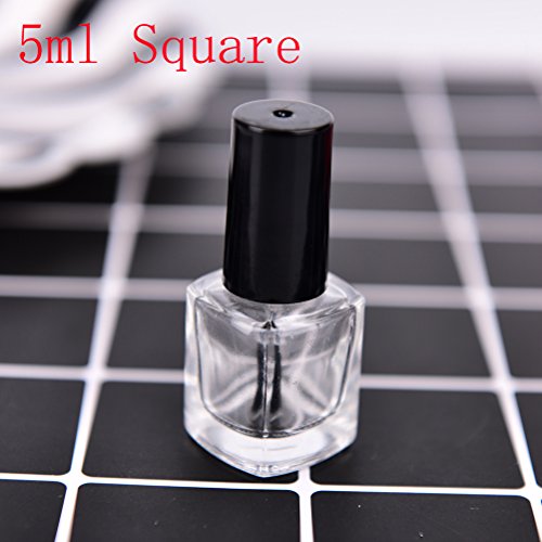 Ujuuu 1 Pcs 5ml Clear Glass Empty Nail Polish Bottle Container with A Lid Brush, Makeup Cosmetic Travel Tool, Make UP DIY Containers Tool (Size:Square)