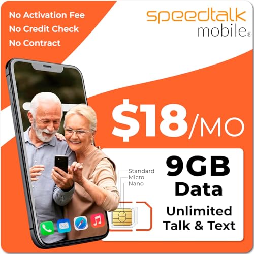 SpeedTalk Mobile prepaid | Senior Phone Plan | Easy Setup, No Contract, Nationwide Coverage | USA SIM Card Unlimited Talk & Text Data | Elderly Cell Phone Subscription Plan