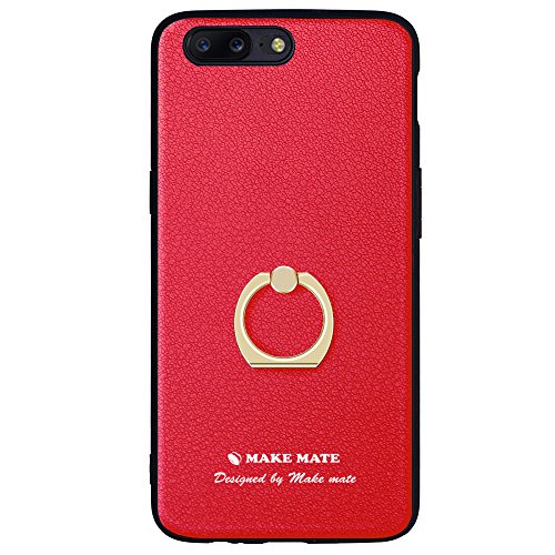 OnePlus 5 Case, Genuine Leather Ultra Thin OnePlus 5 Case Cover 360Â° Rotation Cell Phone Kickstand Resistant Shockproof Full Body Protective Case Cover for OnePlus Five by Make Mate (Red)