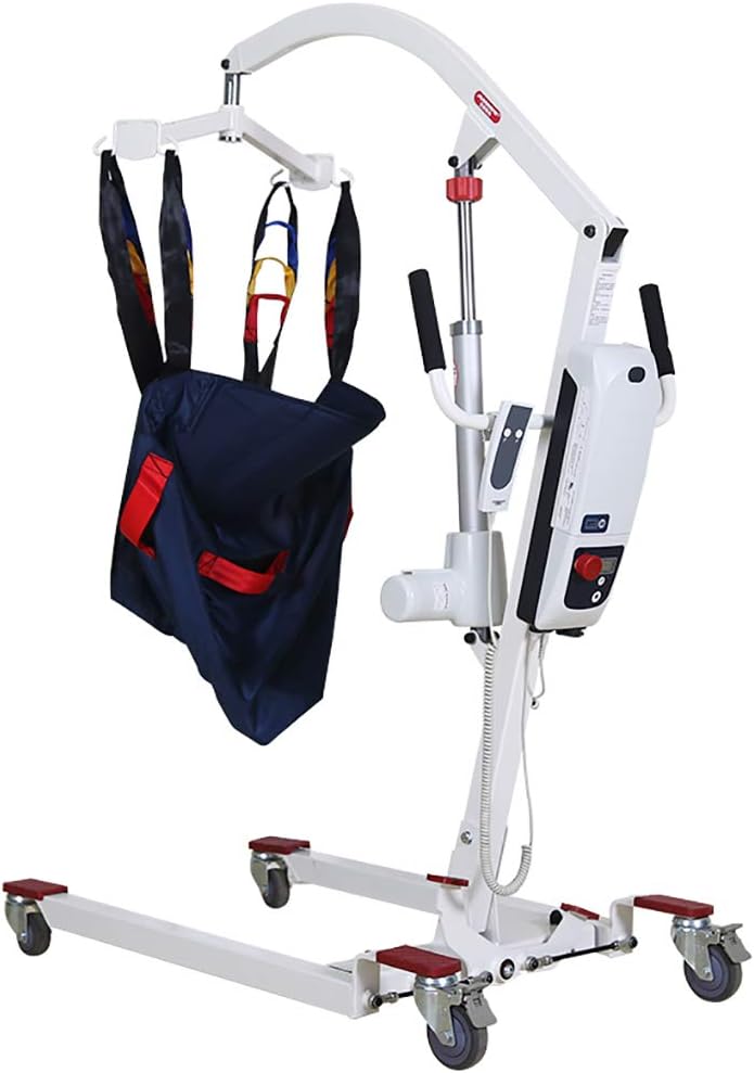 YANG Electric Patient Lift Foldable Hydraulic Body Lift, Heavy-Duty Battery-Powered with Low Base, 450lb Weight Capacity, with Medium Full Mesh Sling