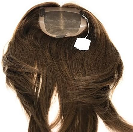 14 inch Long Straight Real Natural Human Hair – Women’s Kippah Toppers - Monofilament Bondable Hairpiece Closure / Cover Color #14/8 Medium Ash Brown W/ Highlights