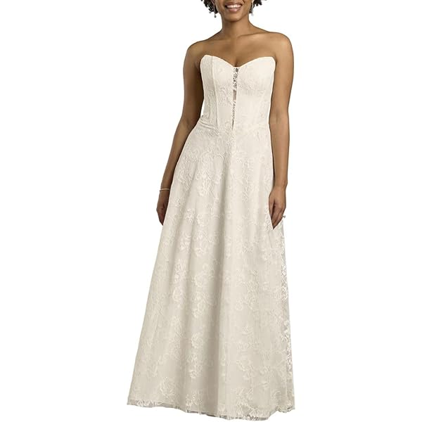 David's Bridal Drop Waist Satin A-Line Wedding Dress, Women's Size 0, Soft  White at Amazon Women's Clothing store