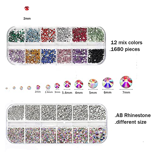 2 Sheet Rhinestones for Makeup, Nail Jewels, Nail Art Rhinestones, Nail Gems,Face Jewels,Nails Diamond Kits for Women Nail Crystals for Nails Rhinestone for Makeup Kit Nail Art (A)