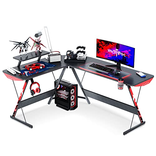 MOTPK L Shaped Gaming Desk with Carbon Fiber Surface, Corner Computer