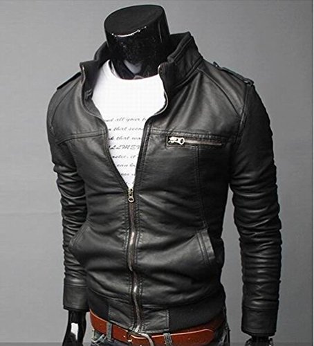 Chaqueta de la motocicleta de Cremallera para Hombre cazadoras Cuero PU