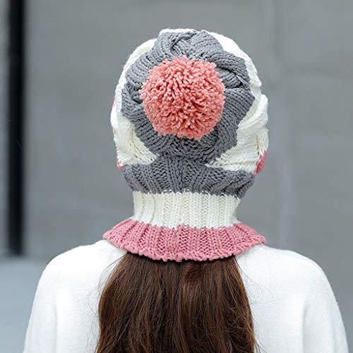 Fleece Lined Women Knit Beanie Scarf Mouth Mask Set for Girl Winter Ski Hat with Pom Pom Thicken Ski Earmuffs Cap - Thumbnail 6