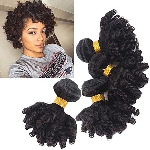 3 Bundles Very Short Brazilian Funmi Curly Hair Human Hair Bouncy Afro Kinky Curly Hair Weave Natural Black Unprocessed 8A Virgin Hair Extensions (BC 8 8 8)