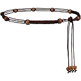 Kefley Beaded Rope Belt for Women Thin Woven Braided Waist Belts for Dress Bohemian Tie Belt Waistband Brown Beige