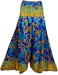 Tamara Women High Waist Wide Leg Long Skirt Pants Recycled Silk Sari Flared Flirty Maxi Split Skirt S/M