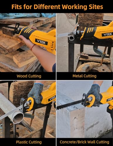 VTEK Brushless Cordless Reciprocating Saw,20V Cordless Reciprocating Saws 3 Variable Speed,0-3000RPM Reciprocating Saws for Woods/Metal/Plastic Cutting