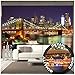 Large Photo Wallpaper – Brooklyn Bridge at Night – Picture Decoration New York City Skyline Illuminated Skyscraper Street USA Image Decor Wall Mural (132.3x93.7in - 336x238cm)