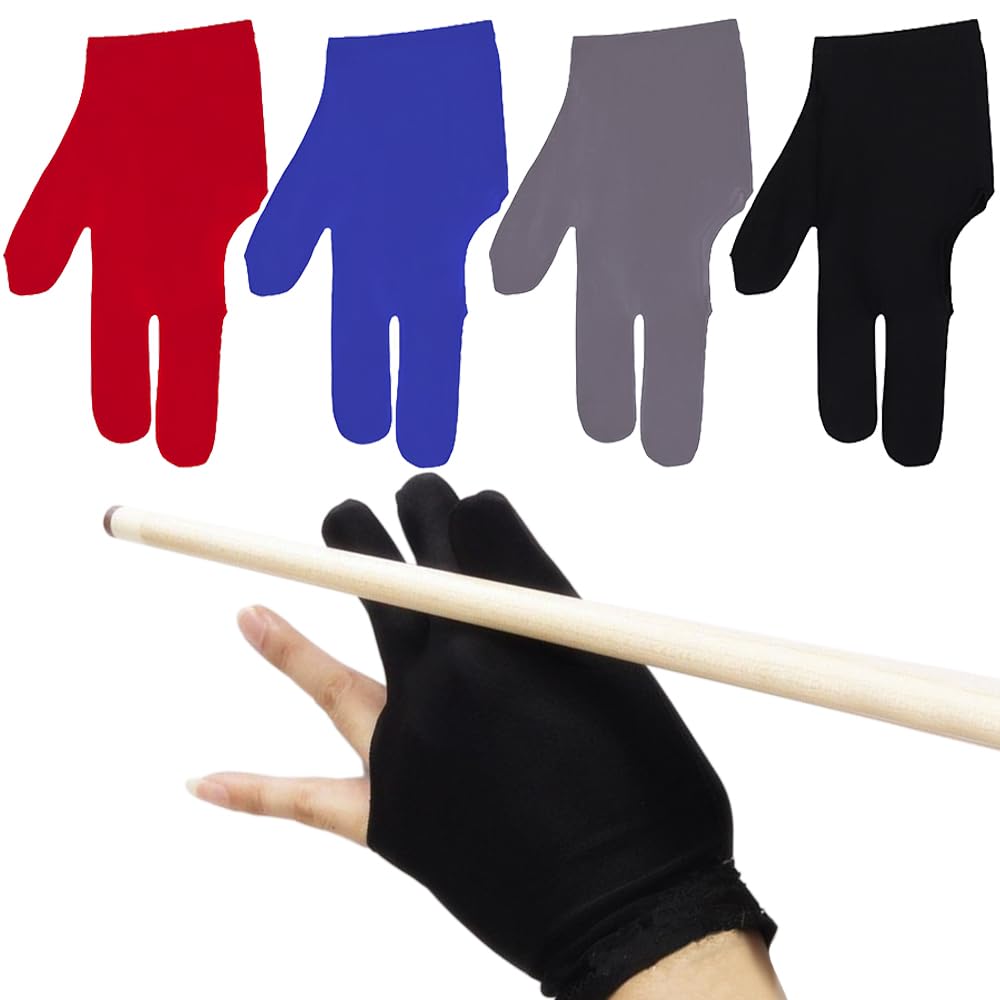 4 Pcs Snooker Billiard Gloves Anti Slip 3 Fingers Gloves Elastic Pool Gloves Billiard Accessories for Men Women Shooters Snooker