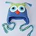 Newborn Baby Knit Cotton Hat Handmade Beanie Owl Cap (Blue/Green)