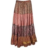 Mogul Interior Womens Long Skirt Vintage Recycled Sari Belly Dance Gypsy Full Flare Swirling Maxi Skirts S/M/L