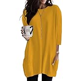 Poetsky Womens 3/4 Sleeve Tunics or Tops to Wear with Leggings Long Shirts Blouses with Pockets S-3XL