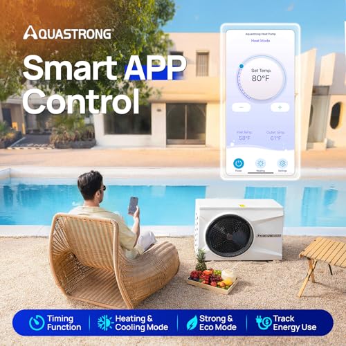 AQUASTRONG Inverter Swimming Pool Heat Pump,Pool Heater for Above Ground and Inground Heating Smart WiFi Control and Cooling Pool Heater Pools Up to, 21000 Gallons