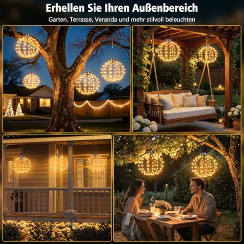 ZAIYW Pack of 2 Solar Light Ball Hanging Outdoor, 30 cm Solar Hanging LED Ball Lights with 8 Modes Timer, 240 LED Foldable Waterproof Light Ball for Garden Balcony Party Decoration (Warm White)
