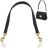 WADORN Genuine Leather Purse Handle, 20.4 Inch Leather Handbag Handle Replacement Short Shoulder Strap with Retro Gold Buckles Women Bag Making Accessory for Coach Shoulder Bag 26, Black