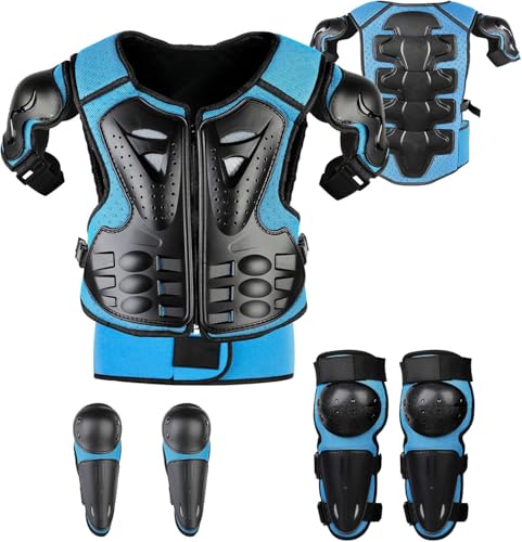 Fansport Pack of 5 Motorcycle Protective Jackets, Children's Motorcycle Armour with Knee Pads, Elbow Pads, Chest Armour, Racing, for Outdoor Sports - 4/6/8/10/12/14 Years