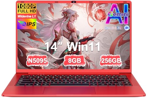 Laptop 14 Inch Celeron N5095 Upto 2.9 GHz Laptops 8GB RAM 256GB SSD TF 1TB LPDDR4 Win11 5G WiFi 1920*1080 FHD Mini HDMl Laptop Protective Film Spanish – Red Metallic Body59