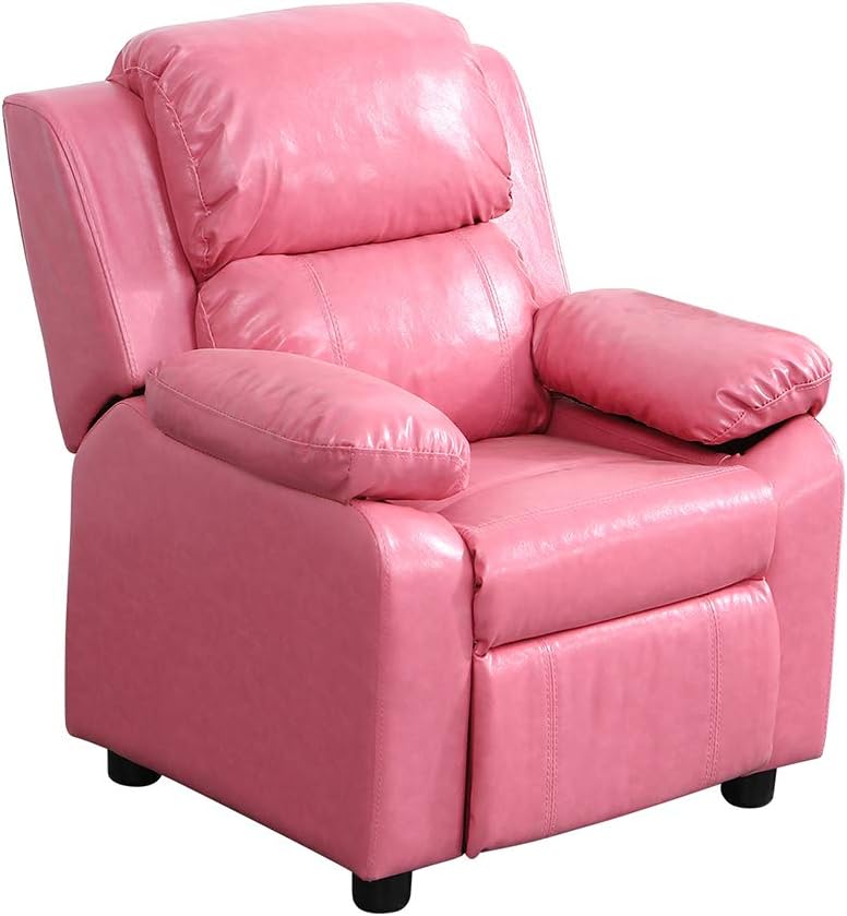 Huisen Furniture Kids Children Pink Recliner Chair Armchairs with Adjustable Footrest Living Room Bedroom Small Lounge Single Reclining Sofa Chair Lazyboy PU Leather for Home TV Gaming